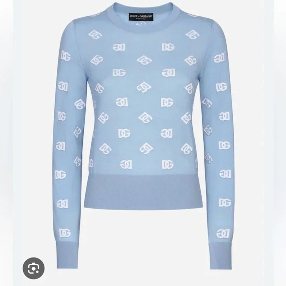 Dolce & Gabbana DG Logo Wool and silk jacquard sweater with tonal DG logo. NWT.